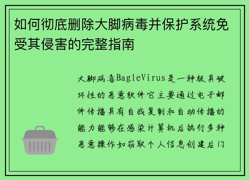 如何彻底删除大脚病毒并保护系统免受其侵害的完整指南